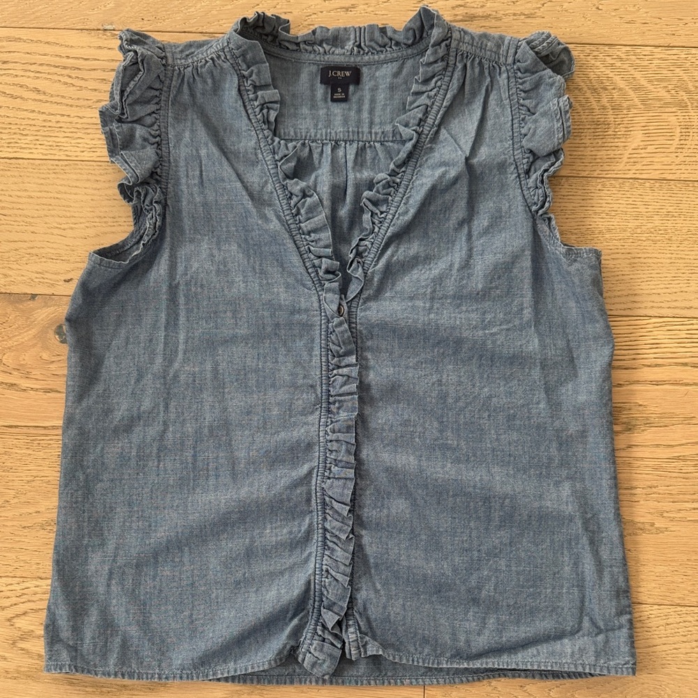 J.Crew Ruffled Denim Sleeveless Top